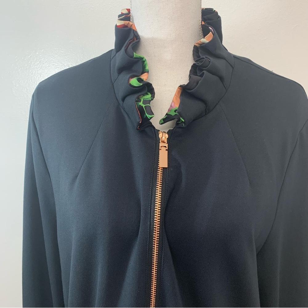 Soft Surroundings Womans Jacket XL  Full Zip Black Knit Ruffle Collar Cuff